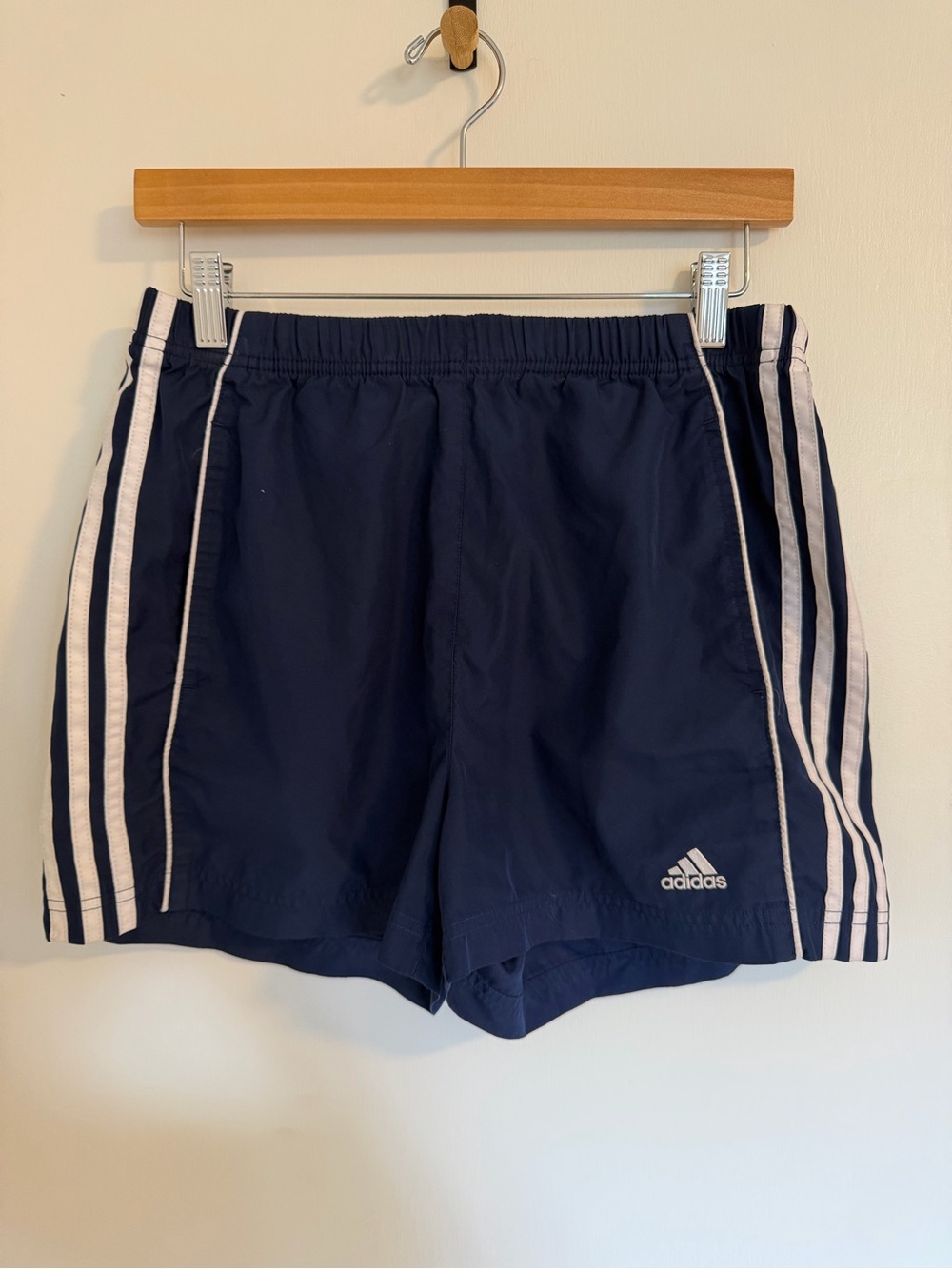 Vintage adidas Women’s Navy Athletic Shorts with White 3-Stripe Trim